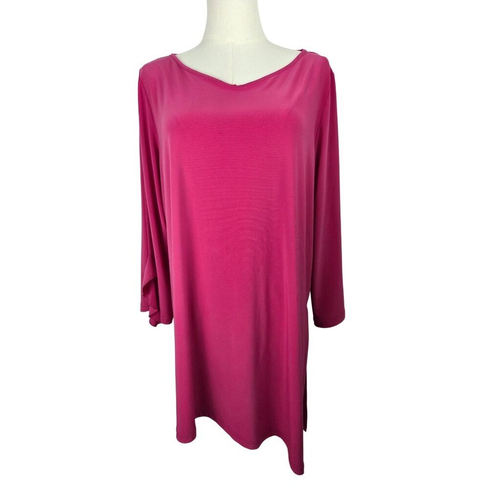 Clara Sunwoo Tunic Top XL Fuchsia Pink Asymmetrical Sleeve Ruffle Detail Office